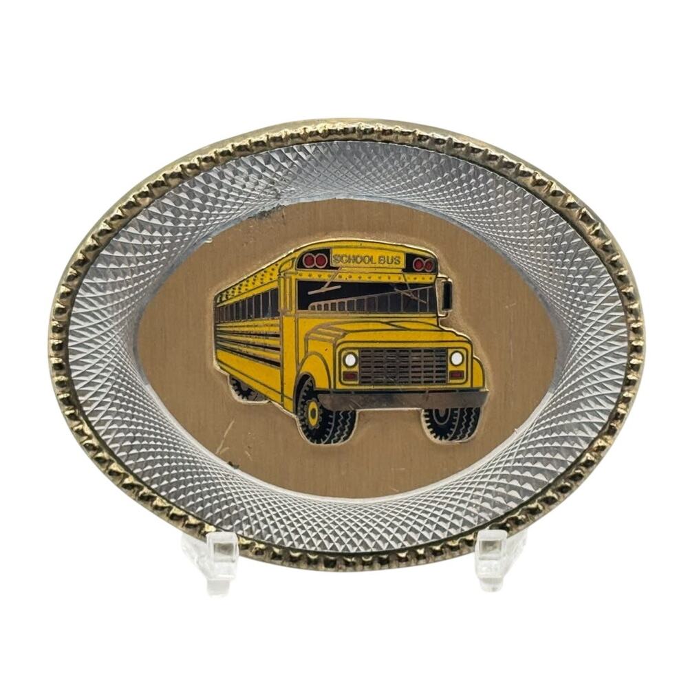 W USA Yellow School Bus Transportation Belt Buckle